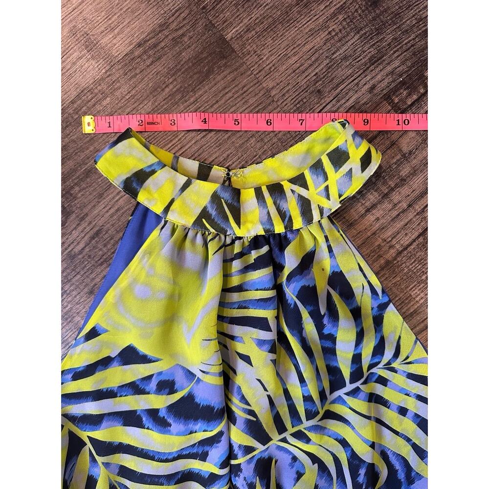 GUESS by Marciano Womens L Tropical Halter Maxi Dress Gold Belt Blue Yellow - Picture 8 of 13